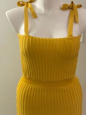 Mustard Ribbed Tie-Strap Knit Maxi Dress Size L